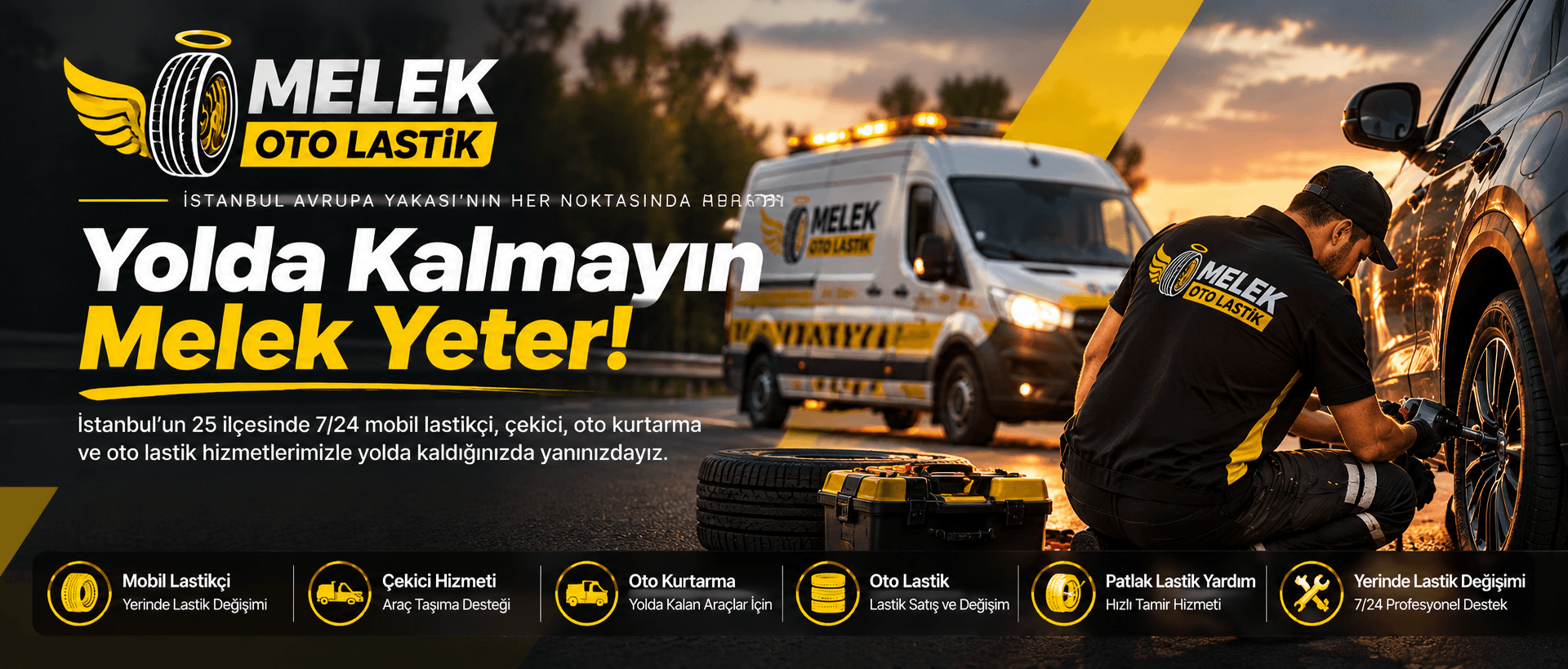 Melek Oto Lastik İstanbul Avrupa Yakası 7/24 mobil lastikçi ve yol yardım
