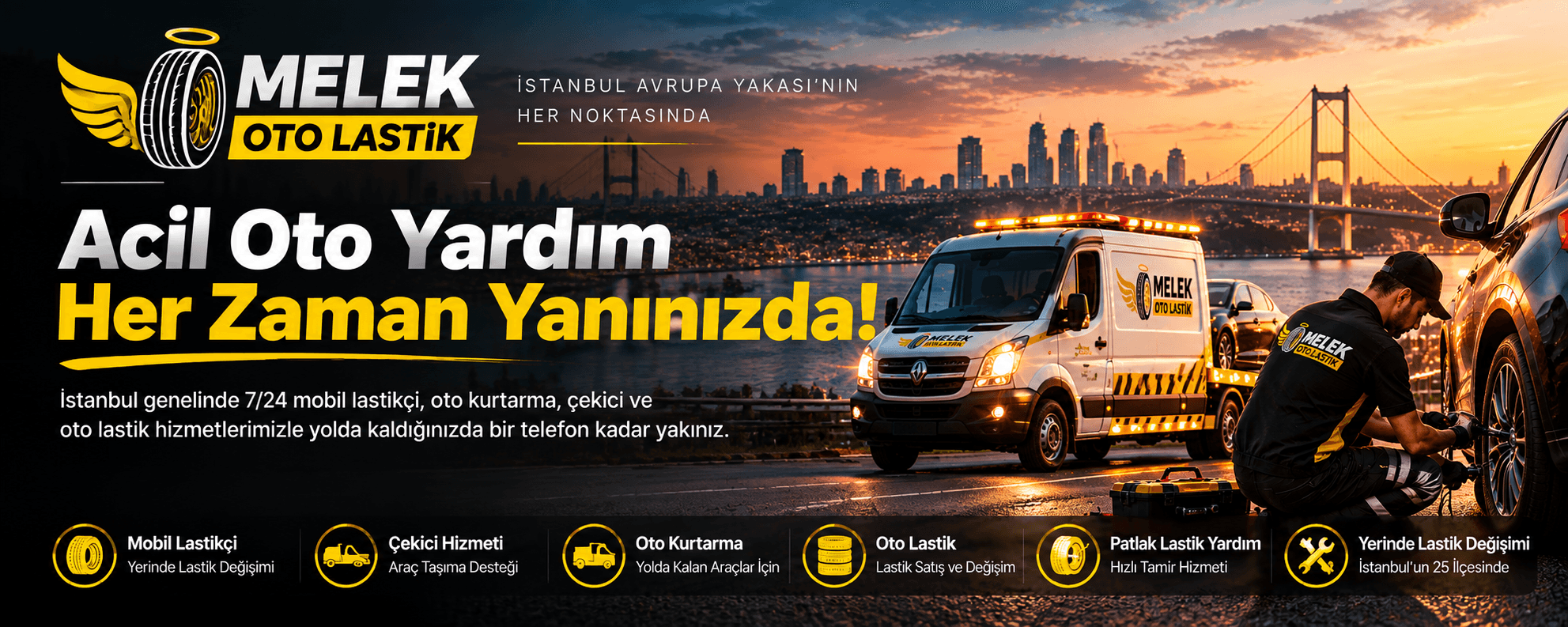 Melek Oto Lastik 7/24 çekici oto kurtarma ve mobil lastik hizmeti